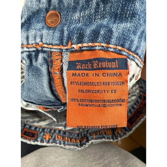 Rock Revival Men Ty 31 Relaxed Straight Blue Denim Jeans Thick Stitch Y2K - Picture 5 of 13